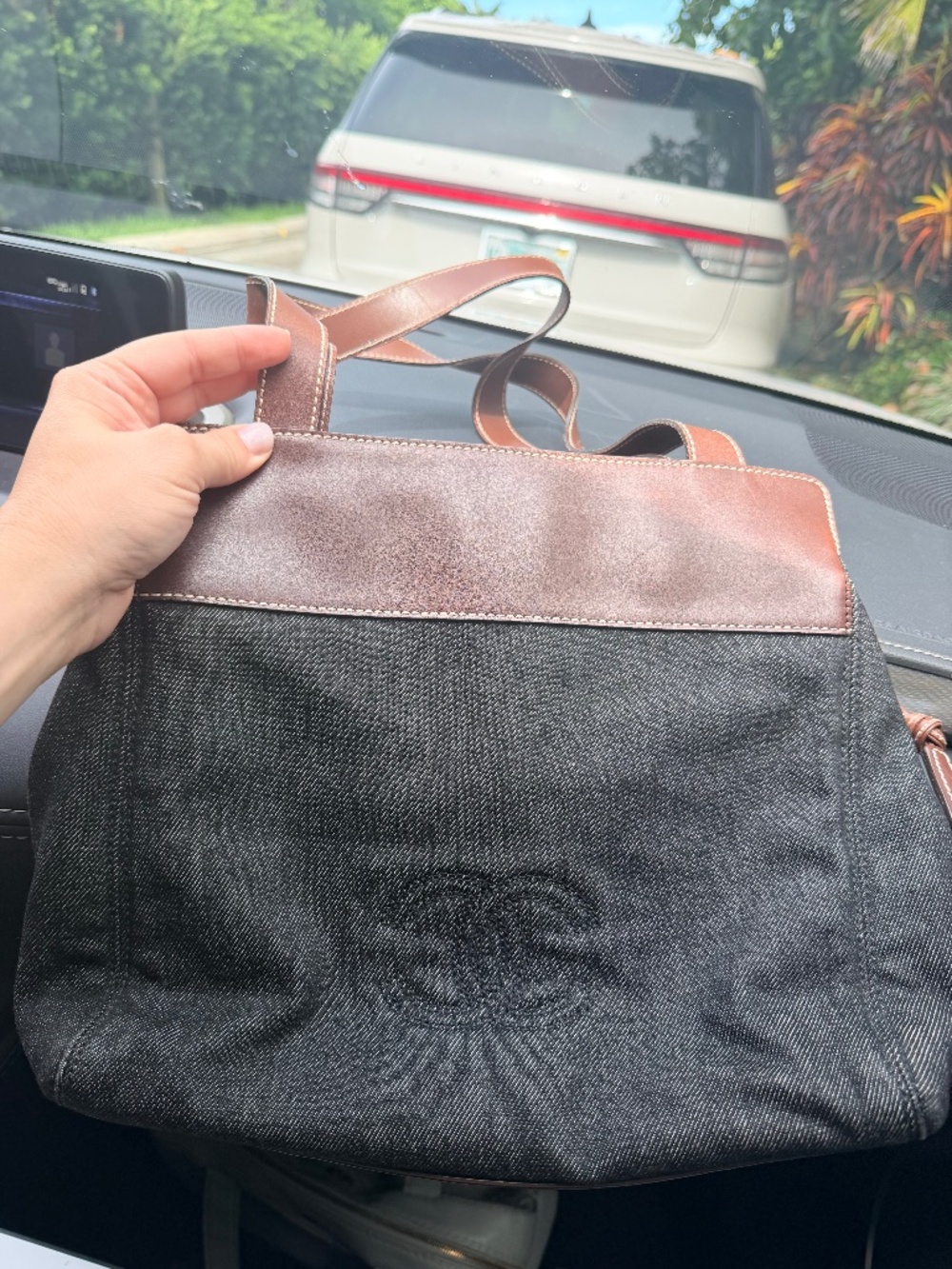 Chanel Denim Shoulder Bag with Leather Strap